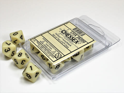 Würfelset: 10 Würfel mehrseitig Opaque Ivory/black Set of Ten d10s