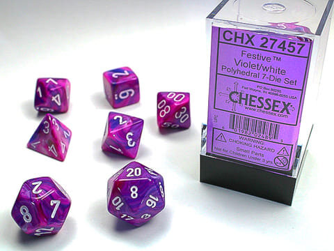 7 Würfel mehrseitig Festive Polyhedral Violet/white