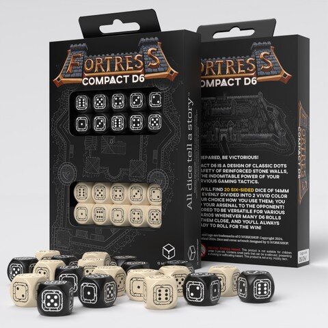 Würfelset: 20 Würfel 6-seitig Fortress Compact D6: Black&Beige