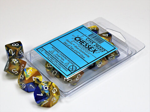 Würfelset: 10 Würfel mehrseitig Gemini® Blue-Gold/white Set of Ten d10s