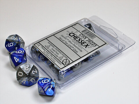 Würfelset: 10 Würfel mehrseitig Gemini® Blue-Steel/white Set of Ten d10s