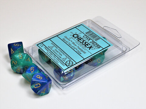 Würfelset: 10 Würfel mehrseitig Gemini® Blue-Teal/gold Set of Ten d10s