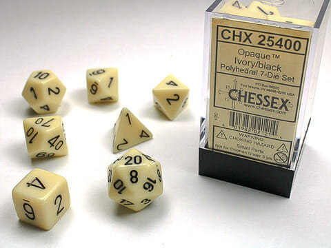Würfelset: 7 Würfel mehrseitig Opaque Polyhedral Ivory/black 7-Die Set
