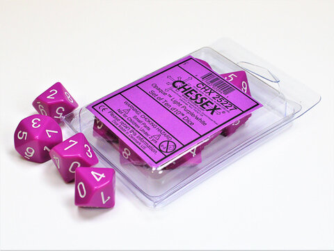 Würfelset: 10 Würfel mehrseitig Opaque Light Purple/white Set of Ten d10s