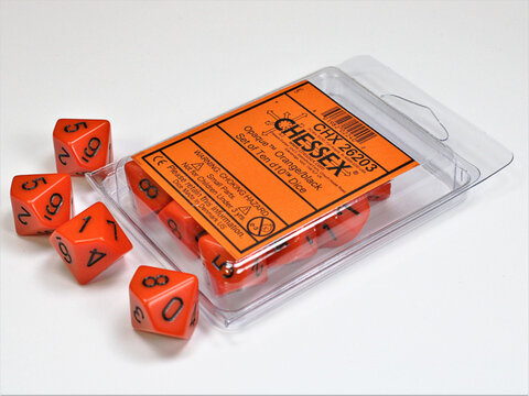 Würfelset: 10 Würfel mehrseitig Opaque Orange/black Set of Ten d10s