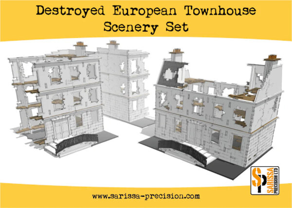 Bolt Action: Sarissa Destroyed European Townhouse Scenery Set