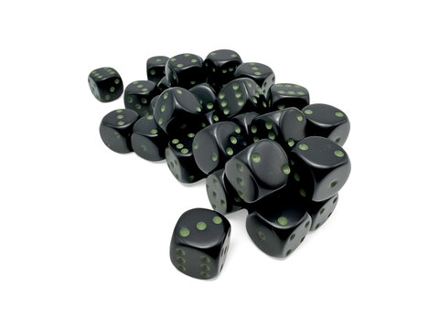 Würfelset: 36 Würfel 6-seitig Opaque 12mm d6 Black/green Dice Block™