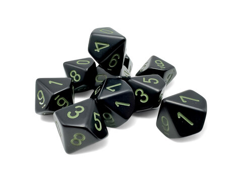 Würfelset: 10 Würfel zehnseitig Opaque Black/green Set of Ten d10s
