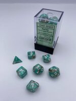 Chessex Marble Mini-Polyhedral 7-Die Set - Oxi-Copper/white