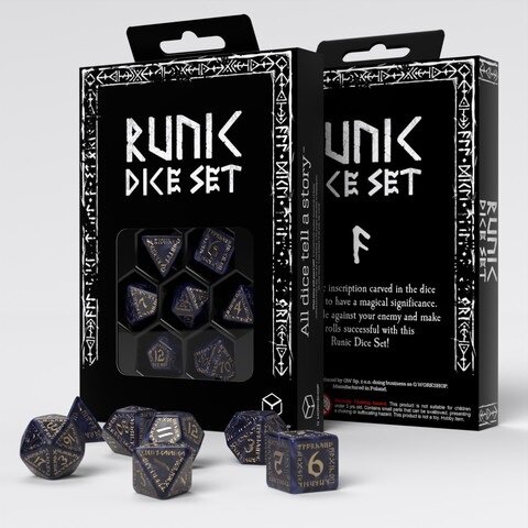 Würfelset: 7 Würfel mehrseitig Runic Mixed-blue & gold Dice Set