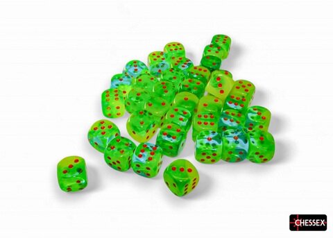 Würfelset: 36 Würfel 6-seitig Gemini® 12mm d6 Plasma Green-Teal/orange Luminary™ Dice Block (36 dice)