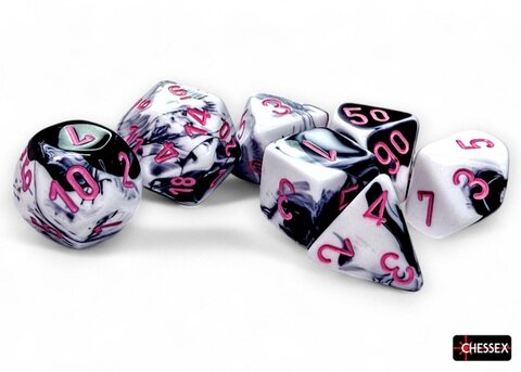 Würfelset: 7 Würfel mehrseitig Gemini® Polyhedral Black-White/pink 7-Die Set