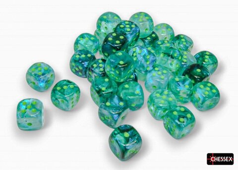 Würfelset: 36 Würfel 6-seitig Borealis® 12mm d6 Kelp/light green Luminary™ Dice Block™ (36 dice)