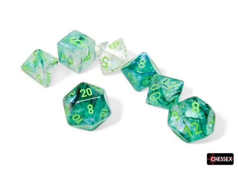 Würfelset: 7 Würfel mehrseitig Borealis® Polyhedral Kelp/light green Luminary™ 7-Die Set