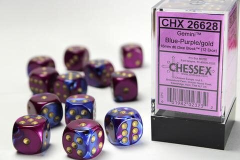 Würfelset: Gemini 16mm W6 Blue-Purple/gold Würfel Block (12)