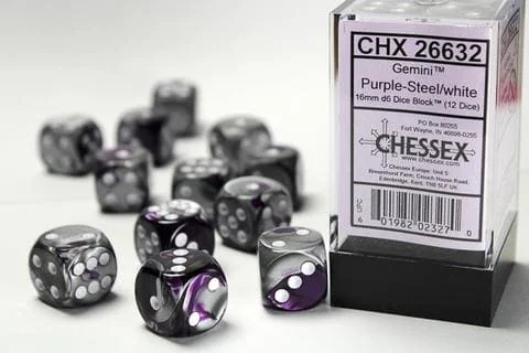 Würfelset: Gemini 16mm W6 Purple-Steel/white...