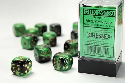 Würfelset: Gemini 16mm W6 Black-Green/gold...