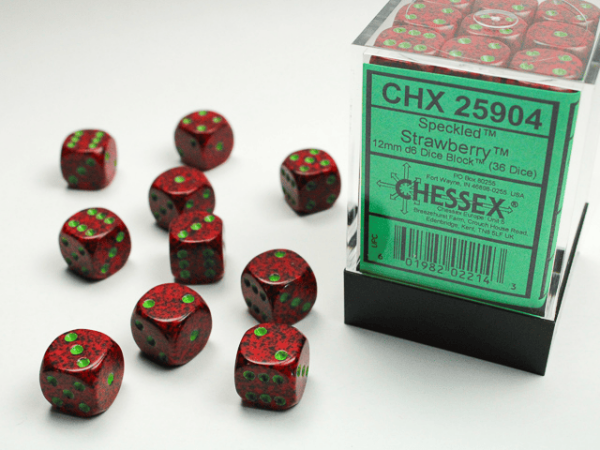 Würfelset: 36 Würfel, Speckled 12mm d6 Strawberry Dice Block