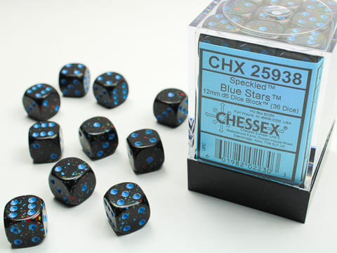 Würfelset: 36 Würfel, Speckled 12mm d6 Blue Stars Dice Block