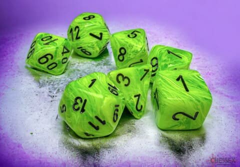 Würfelset: 7 Würfel mehrseitig Vortex Mega-hedral Bright Green/black 7-Die Set