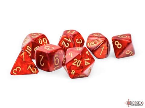 Würfelset: 7 Würfel mehrseitig Scarab Mega-hedral Scarlet/gold Set