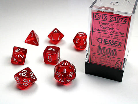 Würfelset: 7 Würfel mehrseitig Translucent Polyhedral Red/white