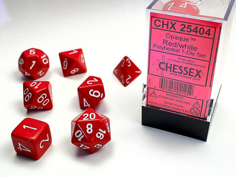 Würfelset: 7 Würfel mehrseitig Opaque Red/white