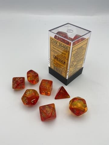 Würfelset: 7 Würfel mehrseitig Gemini Polyhedral Translucent Red-Yellow/gold