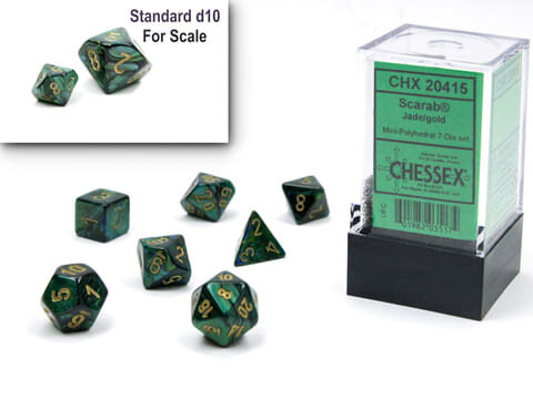 Würfelset: 7 Würfel mehrseitig Scarab Mini-hedral™ Jade/gold