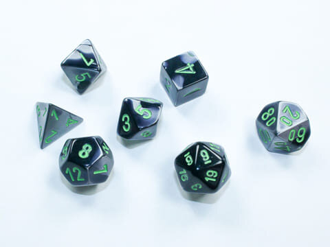 Würfelset: 7 Würfel mehrseitig Gemini Mini-hedral Black-Grey/green