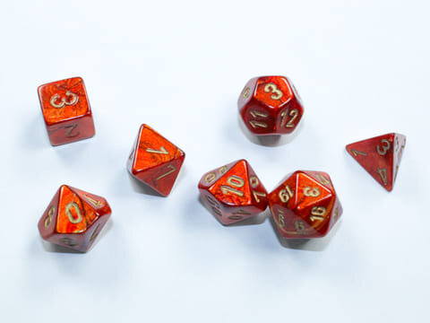 Würfelset: 7 Würfel mehrseitig Scarab Mini-hedral Scarlet/gold