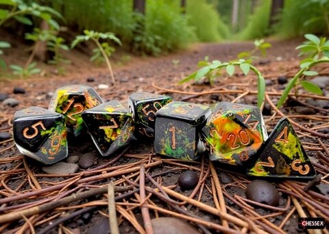 Würfelset: 7 Würfel mehrseitig Brush™ Polyhedral Deep Forest™/gold