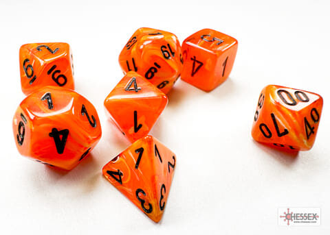 Würfelset: 7 Würfel mehrseitig Mini-hedral Vortex Orange/black