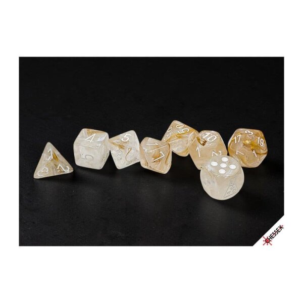 Würfelset: 7 Würfel mehrseitig Lab Dice Borealis Champagne/white Polyhedral 7-Dice Set (with bonus die)